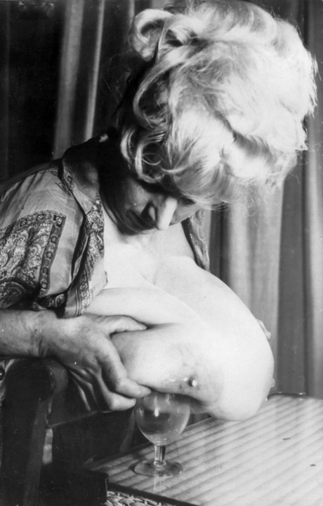 Big breasts being bound and spraying milk in raunchy vintage BDSM scene