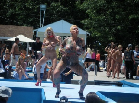 Amateur women go naked and semi nude at a clothing optional party