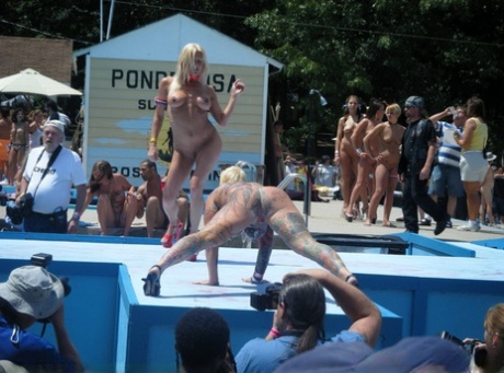 Amateur women go naked and semi nude at a clothing optional party