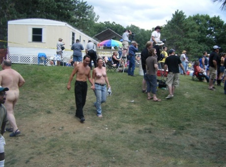 Amateur women go naked and semi nude at a clothing optional party