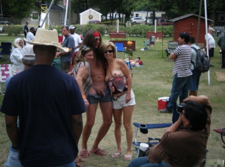 Amateur women go naked and semi nude at a clothing optional party
