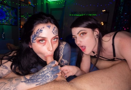 Bisexual brunettes Lydia Black and Honey Milk partake in POV threesome sex