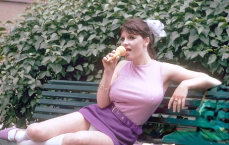 Fully clothed teen from the 70s takes in London's sites before stripping naked