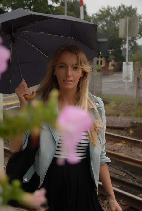 Blonde British girl Hayley Marie Coppin shows her tits and pussy in public