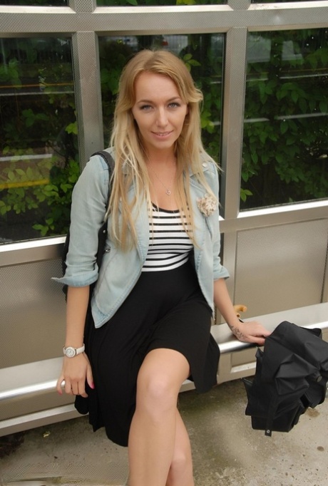 Blonde British girl Hayley Marie Coppin shows her tits and pussy in public