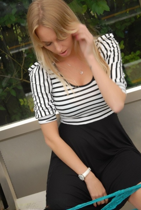 Blonde British girl Hayley Marie Coppin shows her tits and pussy in public