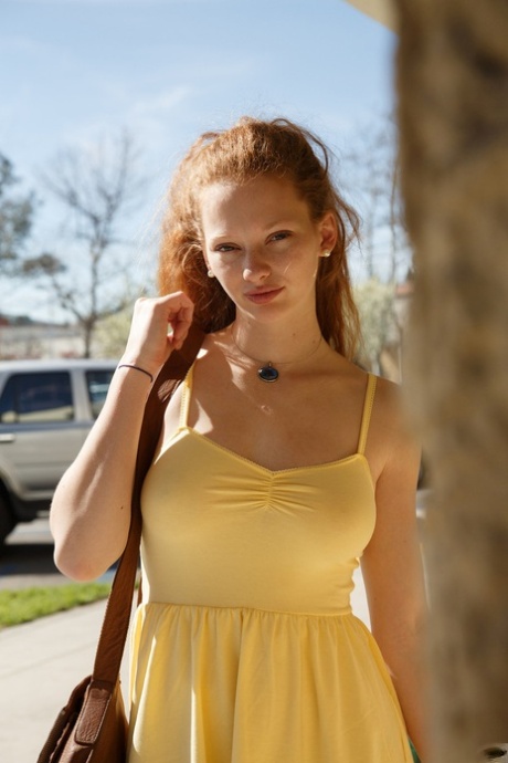 Petite teen Wendy Patton flashing her panties and big natural juggs in public