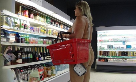 MILF fatty Nude Chrissy teasing with her big boobs while shopping all nude