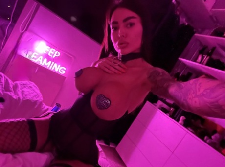 Glamorous model in sexy lingerie Alena Omovych takes selfies of her big boobs