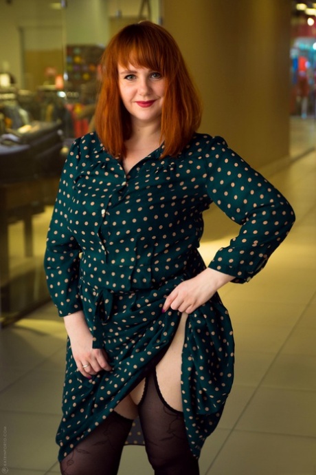 Chubby MILF Katrin flashing her big natural tits & pussy in public