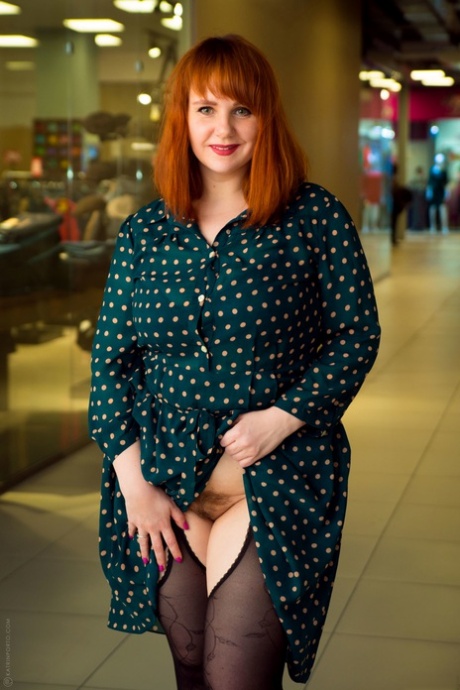 Chubby MILF Katrin flashing her big natural tits & pussy in public