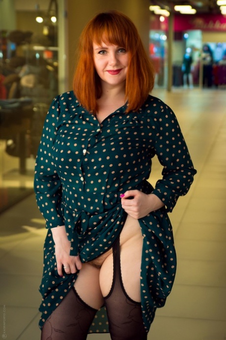 Chubby MILF Katrin flashing her big natural tits & pussy in public