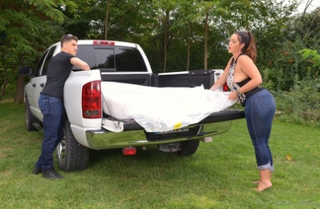 Ponytailed goddess Alison Tyler gets fucked & jizzed on her big tits outdoors