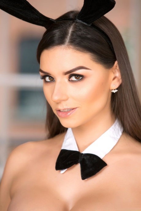 European babe Krystal Webb flaunts her perfect big tits wearing bunny ears