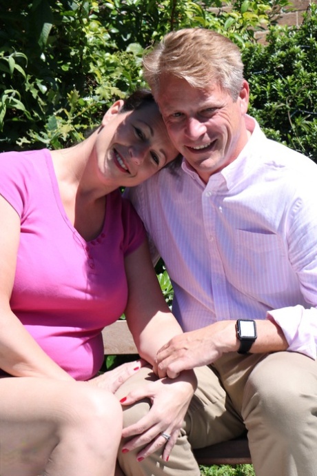 Horny mom Eva Jayne unveils her big tits and gets rammed in front of a bench