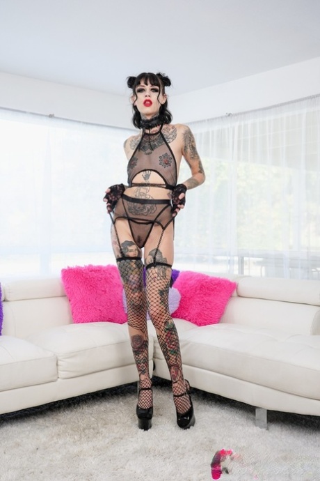 Slutty tattooed pornstars stripping and posing seductively in a compilation