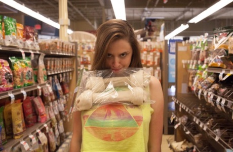 Teen girlfriend Elektra Rose flashes her hot boobs and small ass in a store